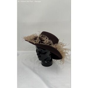 Vintage Something Special Hat Women's Medium Size 7 Feathered Reddish Brown VGC